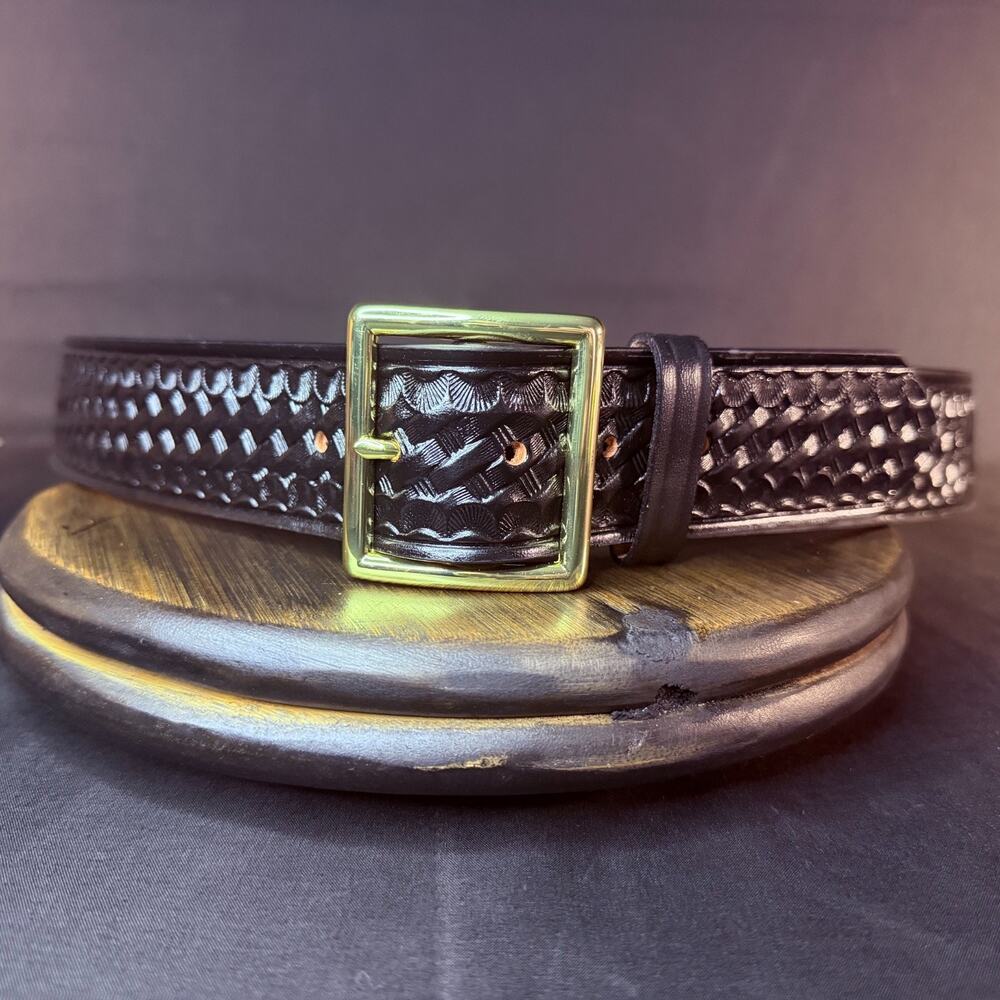 DutyMan Everyday Garrison Belt Size 42" Black Basketweave Gold Brass Buckle 1621